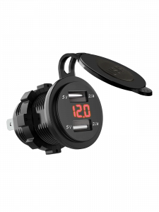 Розетка питания на 2 USB гнезда12-24В круглая TDS TS-CAU49 Красная